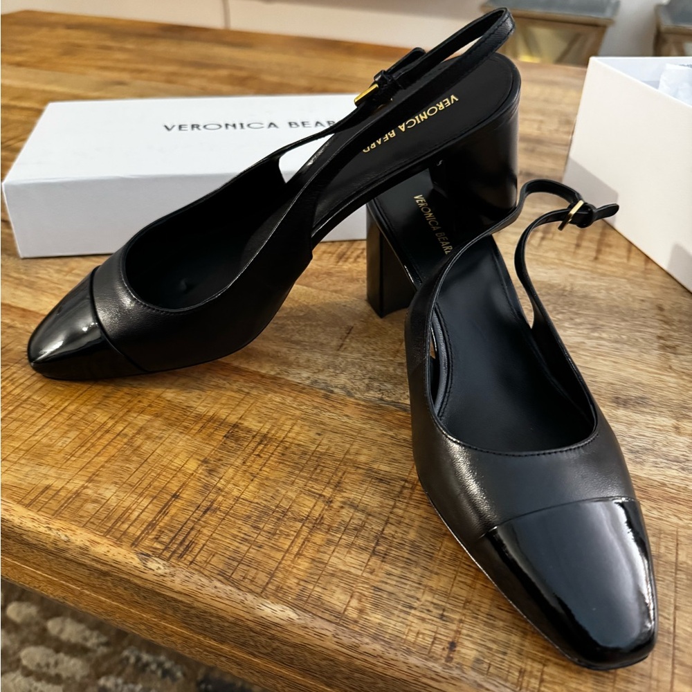 Veronica Beard Black Slingback Block Heel Pumps